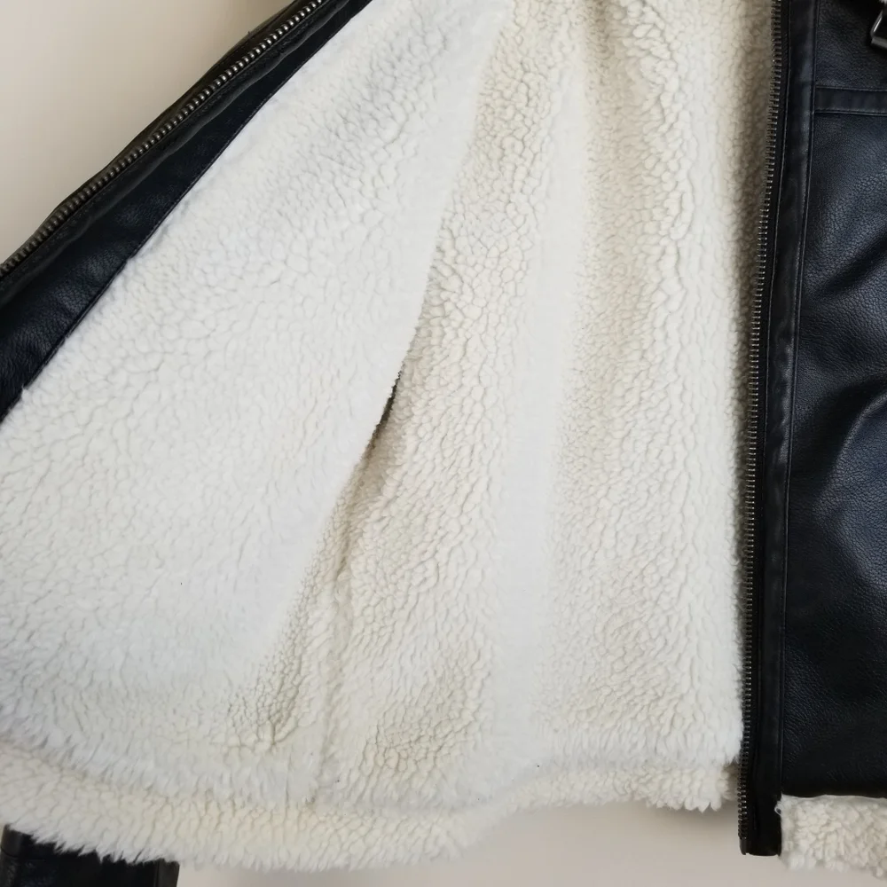 Levi's Faux Leather Shearling Lined Bomber Jacket Large - Picture 6 of 9